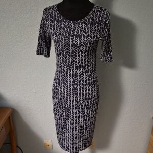 LuLaRoe Blue and White Geometric Midi Dress